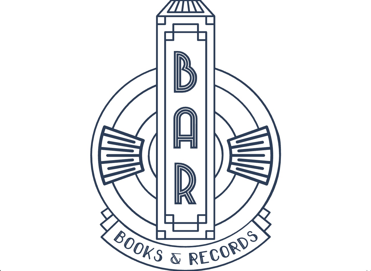 Logo for BAR Books & Records: a tall central pillar with the letters BAR, a circular emblem behind, and a curved ribbon at the bottom reading 'Books & Records'.