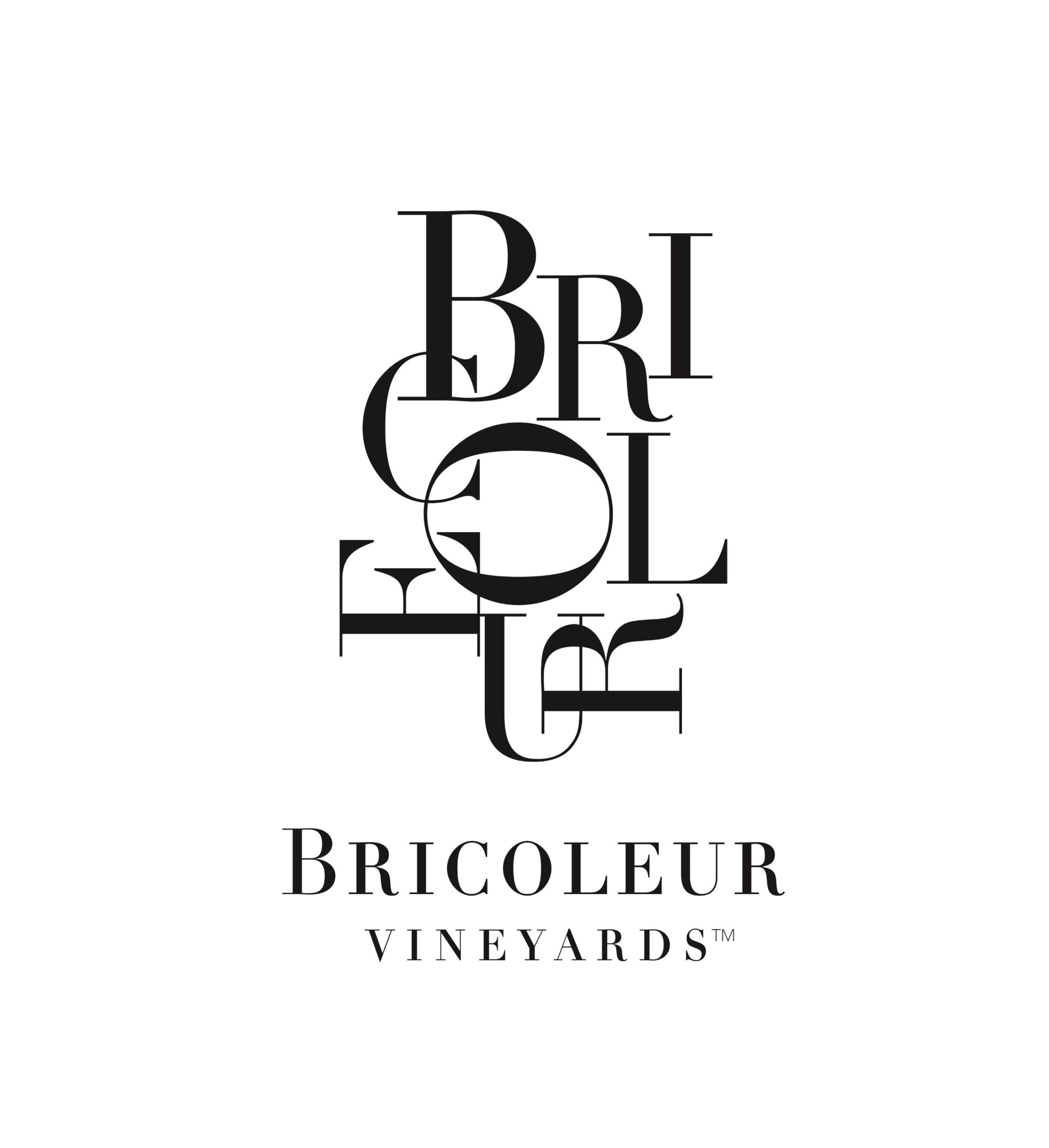 Logo for Bricoleur Vineyards featuring overlapping serif letters forming the brand name.