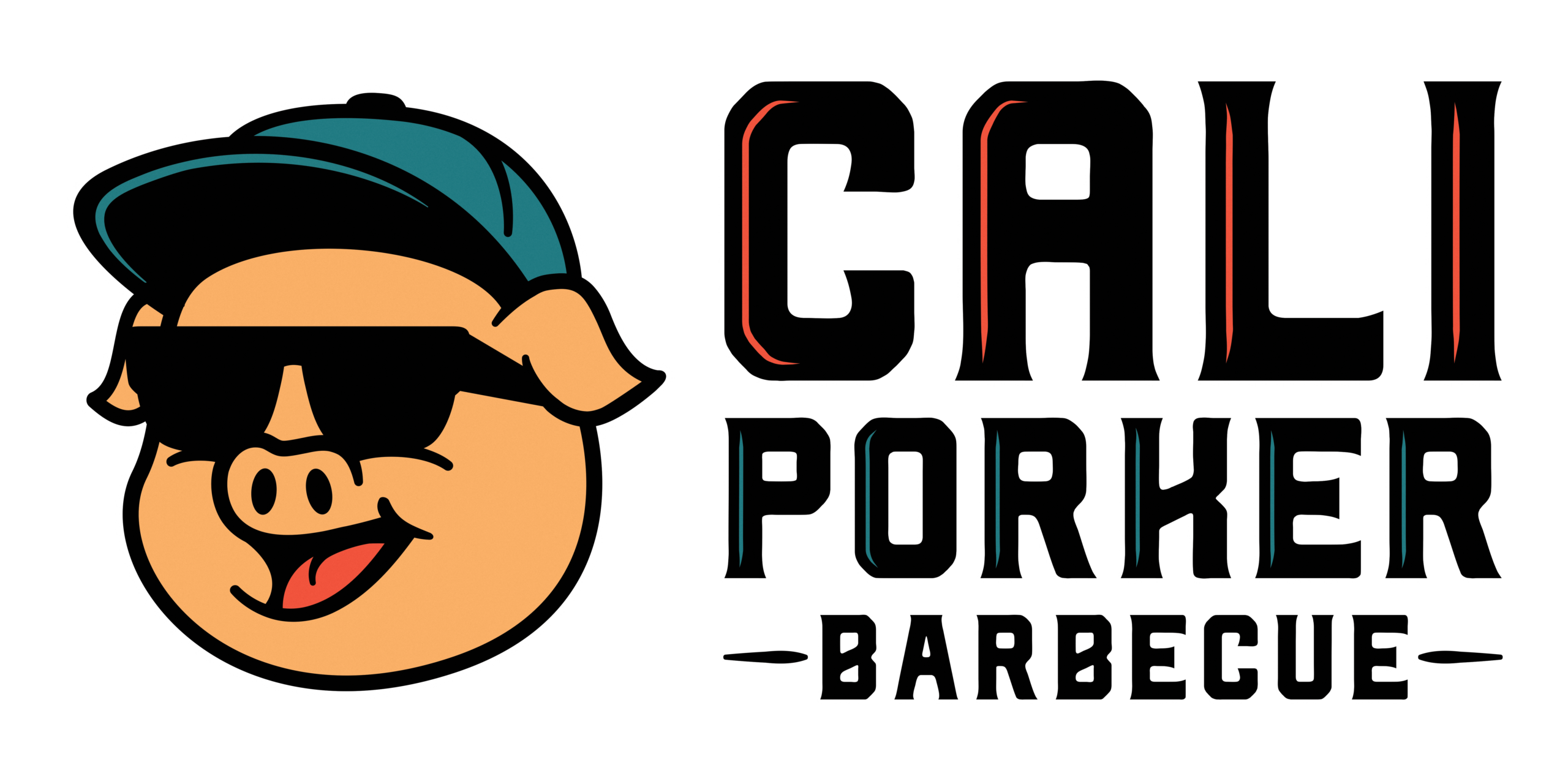 Logo featuring a cartoon pig wearing a teal cap and black sunglasses, with bold text beside it (brand name and slogan) indicating a golf-themed logo.