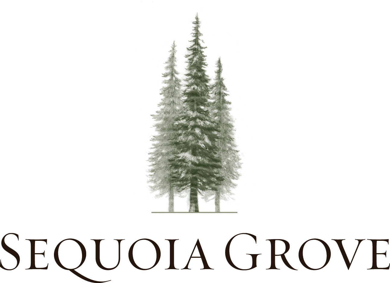 Logo for Sequoia Grove: three evergreen trees above the brand name in elegant serif typeface.