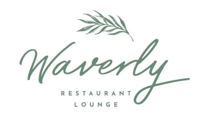 Waverly Restaurant Lounge logo: green script text with a leafy sprig above the word 'Waverly'