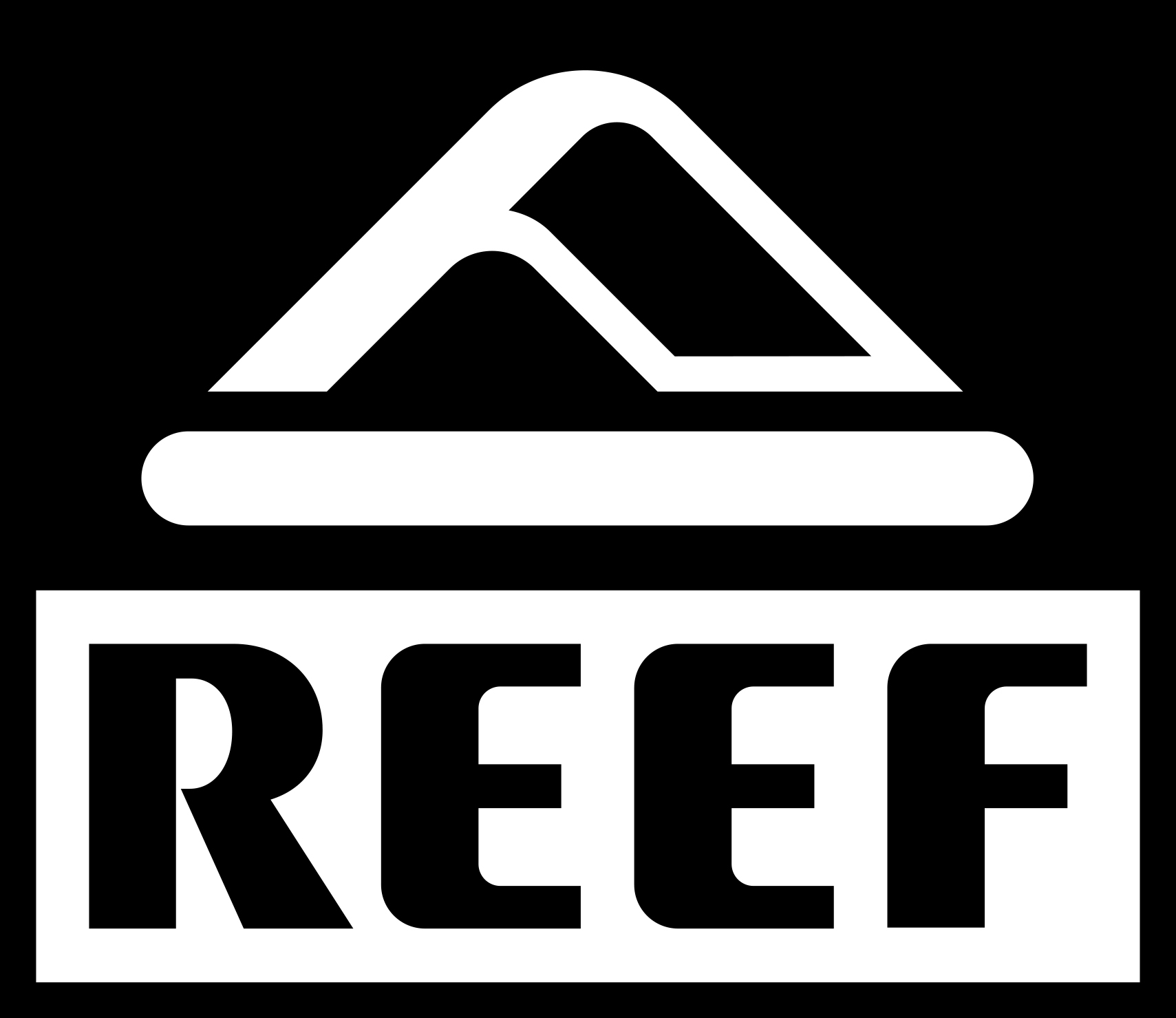 Logo: stylized mountain icon above the bold word REEF on a white background.