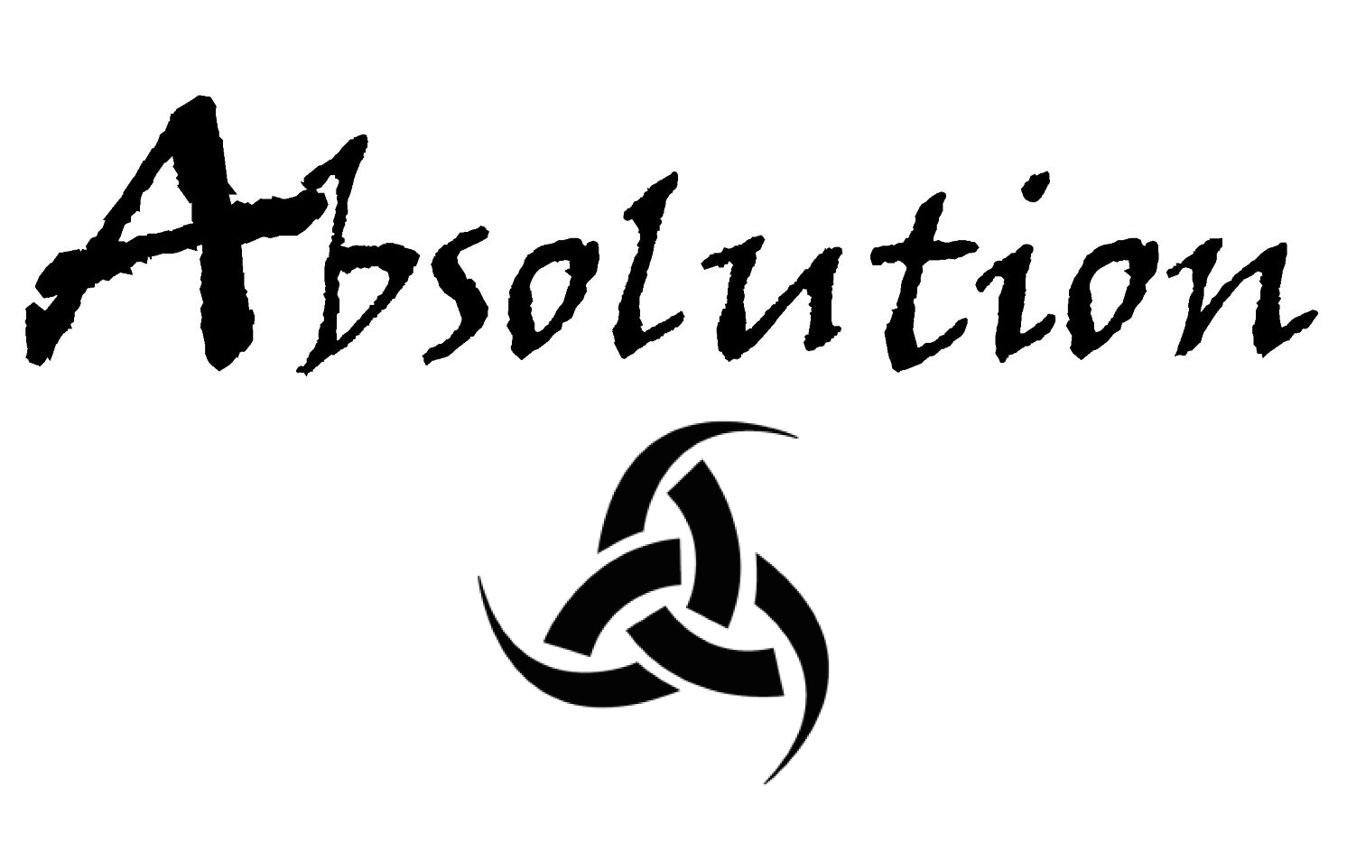 Absolution logo: black cursive text with a three-loop knot emblem beneath.