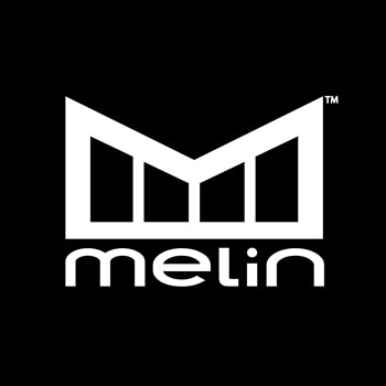 Melin logo: white geometric M above the word melin on a black background