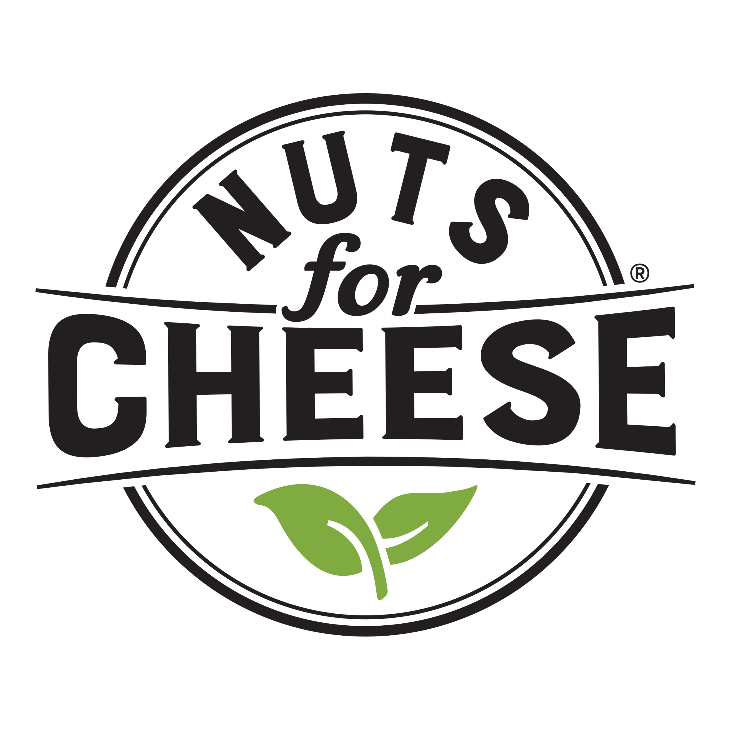 Circular badge logo reading 'NUTS for CHEESE' with a green leaf illustration at the bottom.