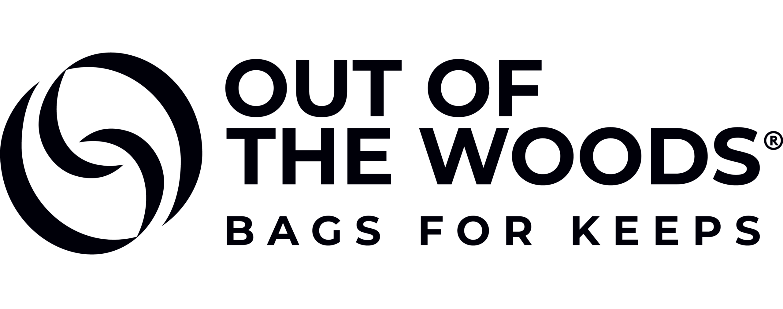 Out of the Woods logo with a circular mark on the left and the text 'OUT OF THE WOODS' with 'BAGS FOR KEEPS' beneath.