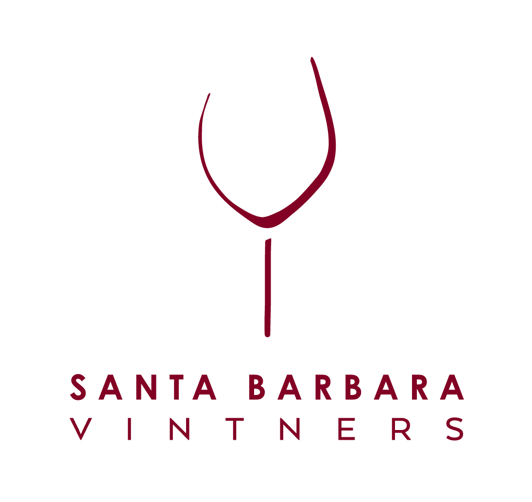 Logo for Santa Barbara Vintners featuring a minimalist burgundy wine glass above the text 'SANTA BARBARA VINTNERS'.] ,
