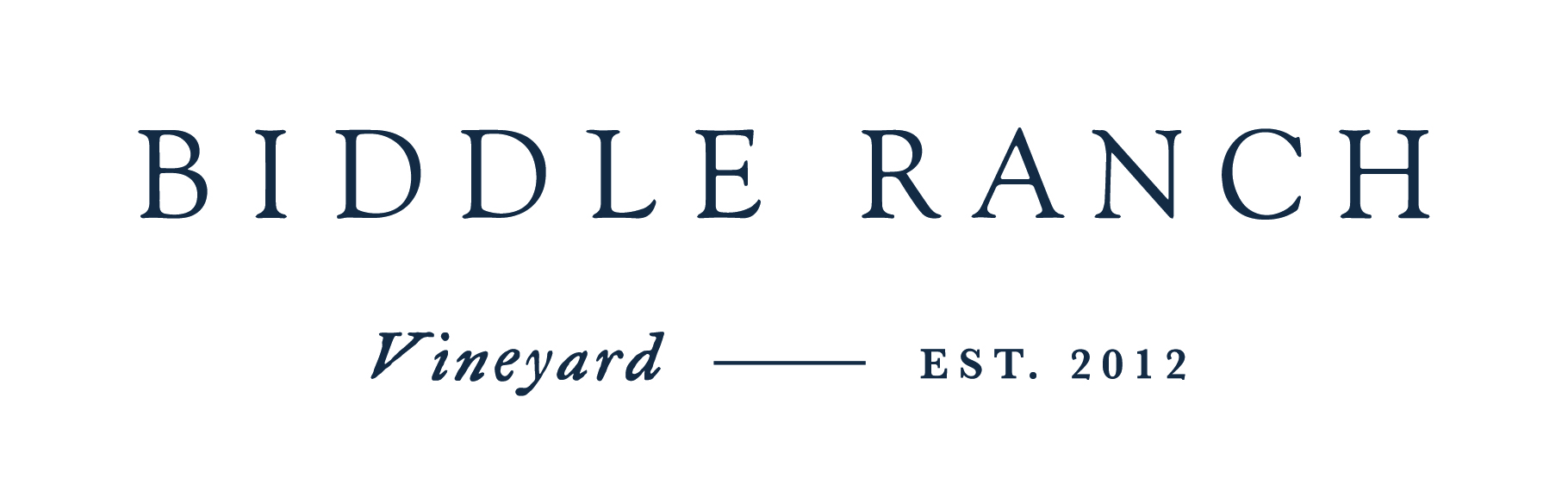 Biddle Ranch Vineyard logo with bold uppercase 'BIDDLE RANCH' and scripted 'Vineyard — EST. 2012' on white background.