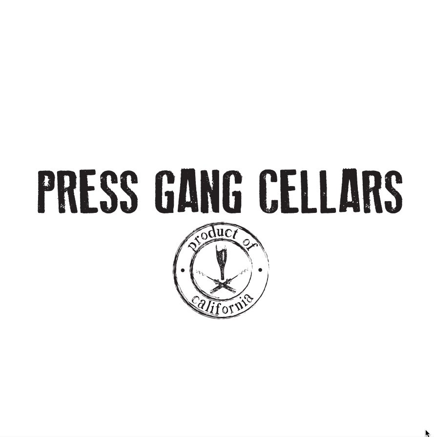 Brand logo for Press Gang Cellars featuring a circular 'Product of California' seal beneath the name.