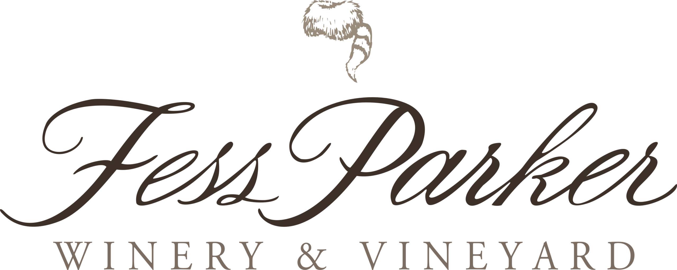 Logo for Jess Parker Winery & Vineyard, featuring elegant script text and a small decorative emblem above.