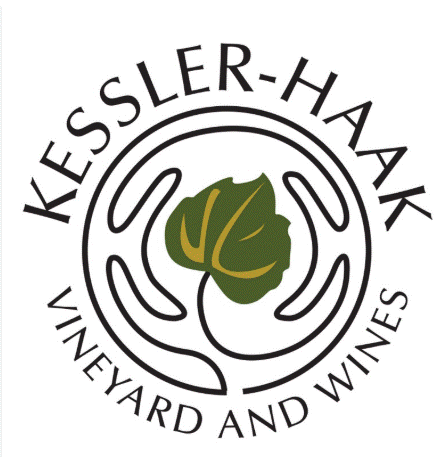 Logo for Kessler-Haak Vineyard and Wines: circular emblem with a green grape leaf at center and the text 'Kessler-Haak' around the top and 'Vineyard and Wines' around the bottom.