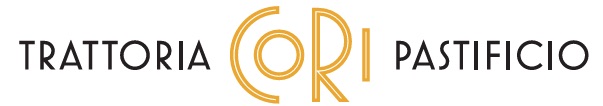 Logo for Trattoria Pastificio with a gold CRI monogram in the center between the text elements.