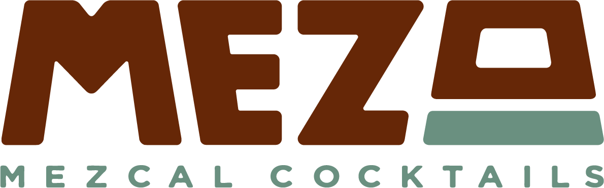 Brand logo reading 'Mezcal Cocktails' with bold brown letters and a teal underline/bar underneath the word.