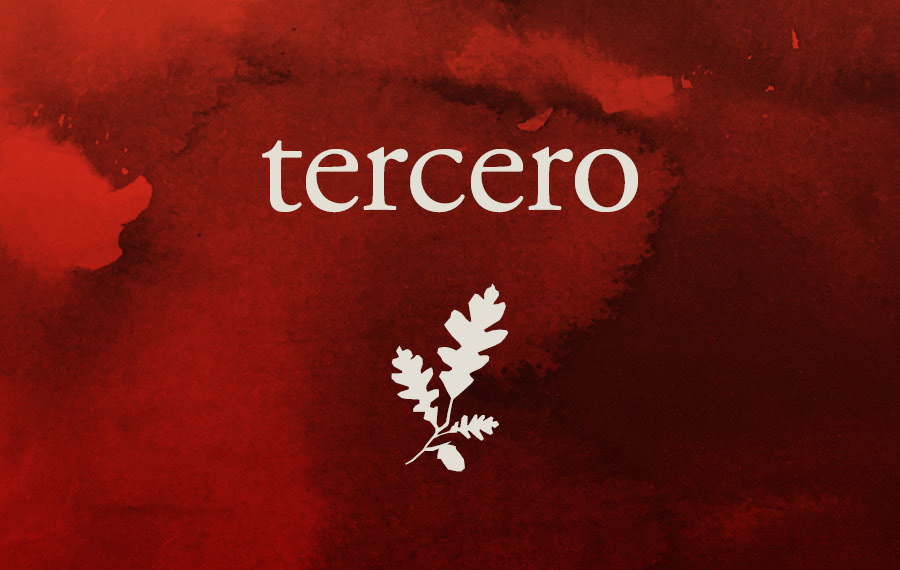 Brand logo reading 'tercero' in white on a red textured background with a white leaf motif.